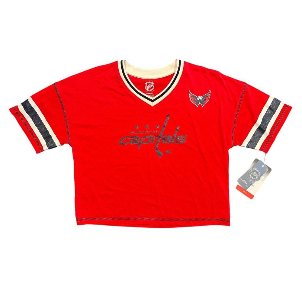 NWT NHL Washington Capitals V-Neck T-Shirt, Red, Youth Girls Size Large 14